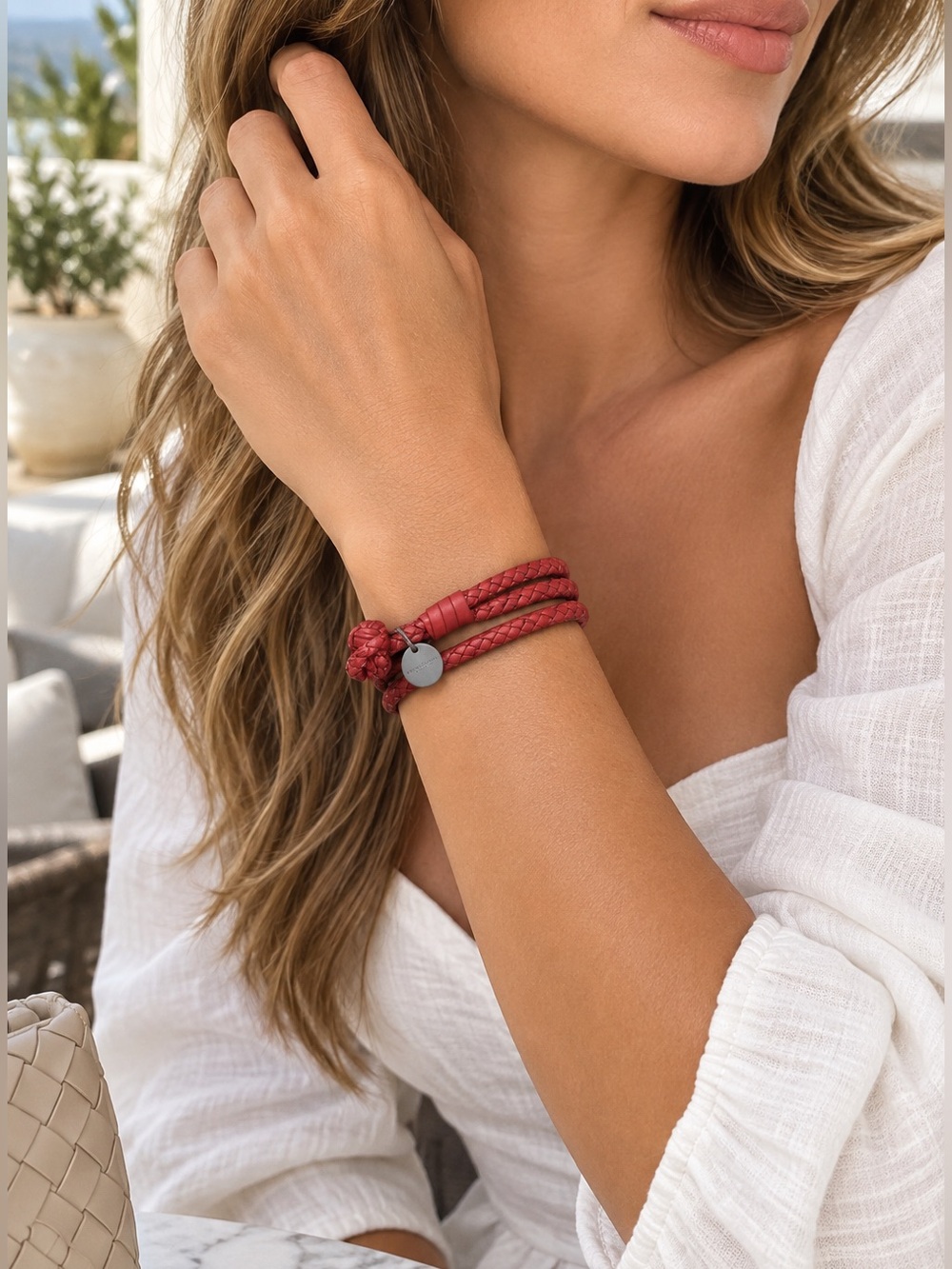 100 % Authentic bottega Veneta Red leather double wrapped bracelet - Women's